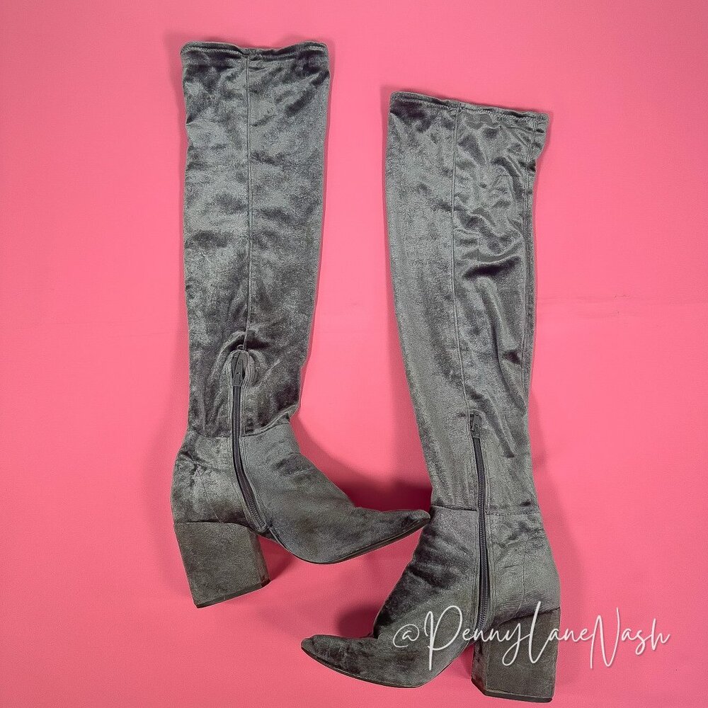 Aldo Bellina Over The Knee Boots Velvet Size 7.5 Gray - Picture 7 of 11